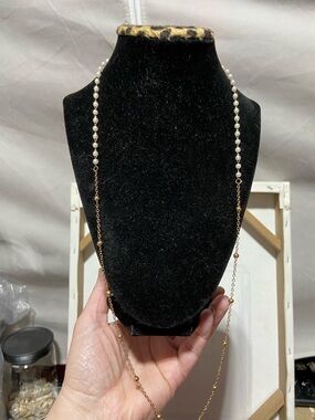 Gold Tone Ball and Faux Pearl Necklace